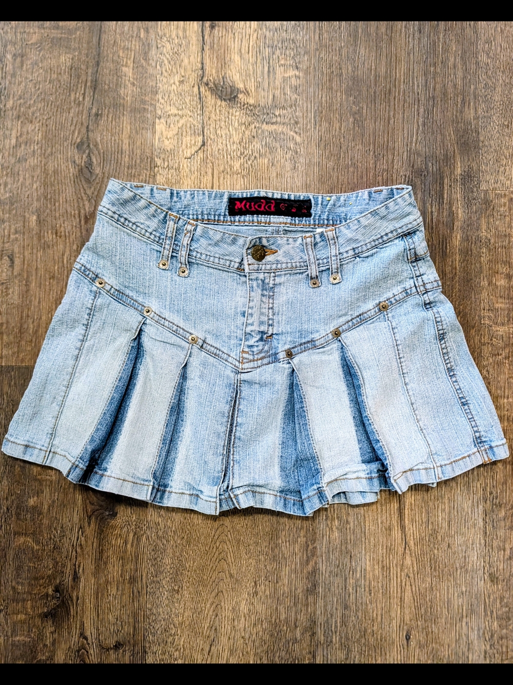 Mudd Vintage Y2K Light Blue Denim Pleated Mini Skirt